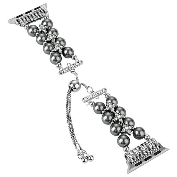 For Apple Watch Size Ultra 49/42/44/45mm Pearls Strand Beautiful Metal Watchband - Dark Grey