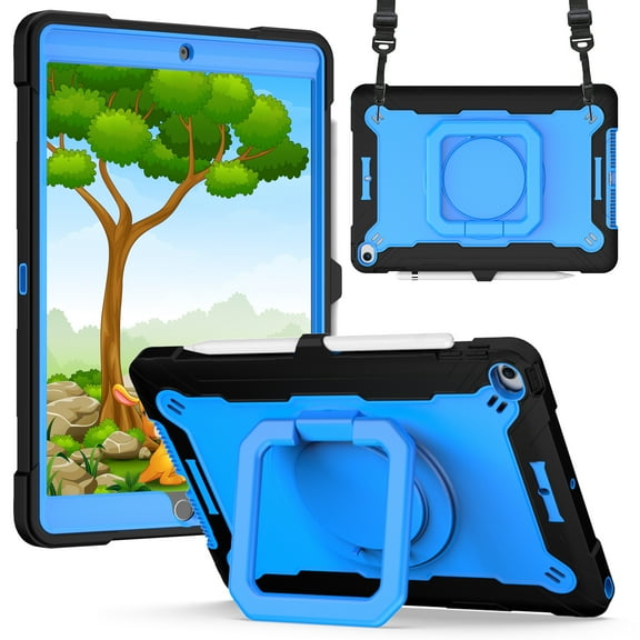 For Apple iPad (A16) 2025 / iPad 10th Gen 10.9 inch Tablet Tough Hybrid Rotating 360 Degree Kickstand - Black+Blue