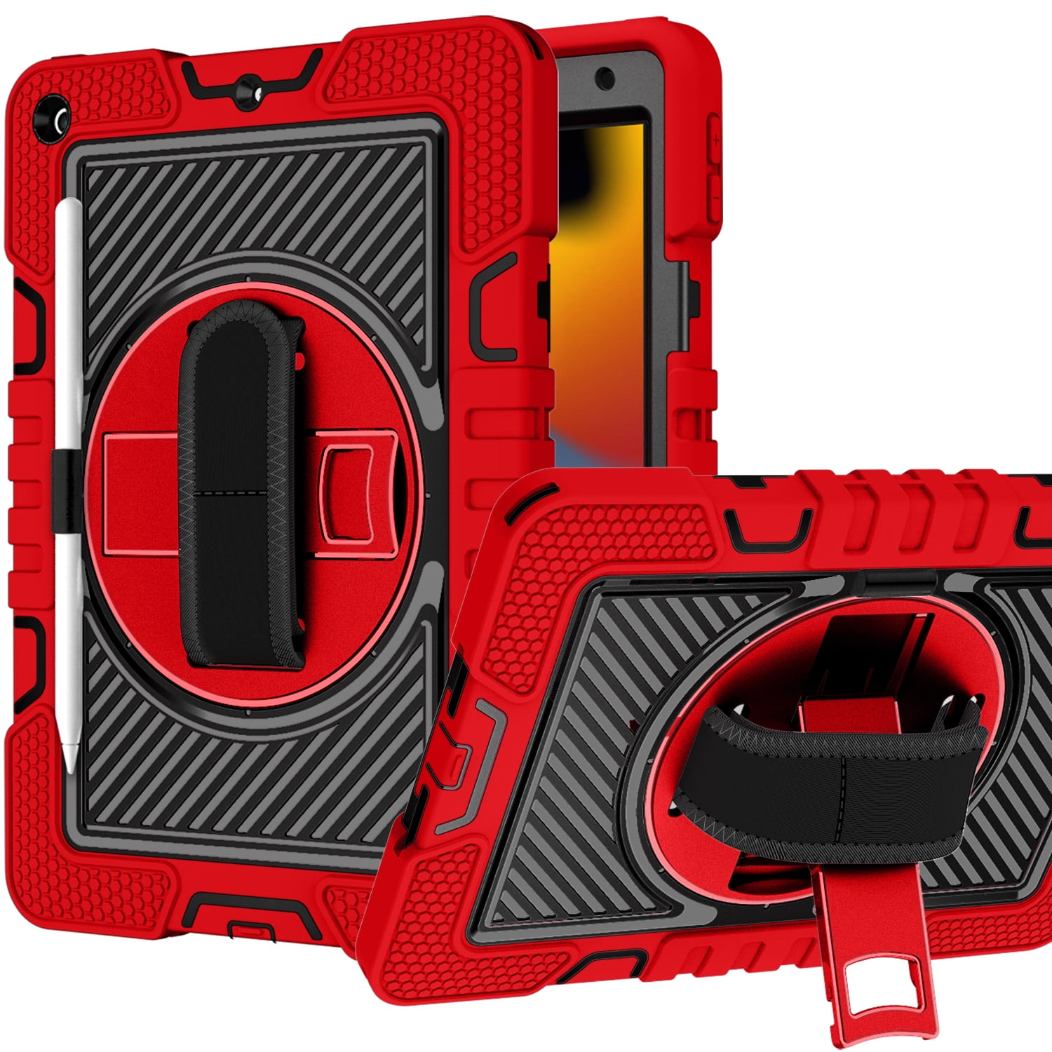 For Apple iPad Air 13 (M3) 2025 / Air 13inch 2024 3in1 Multi-Functional Tablet Case for Hand Shoulder Pencil & Stand - Red