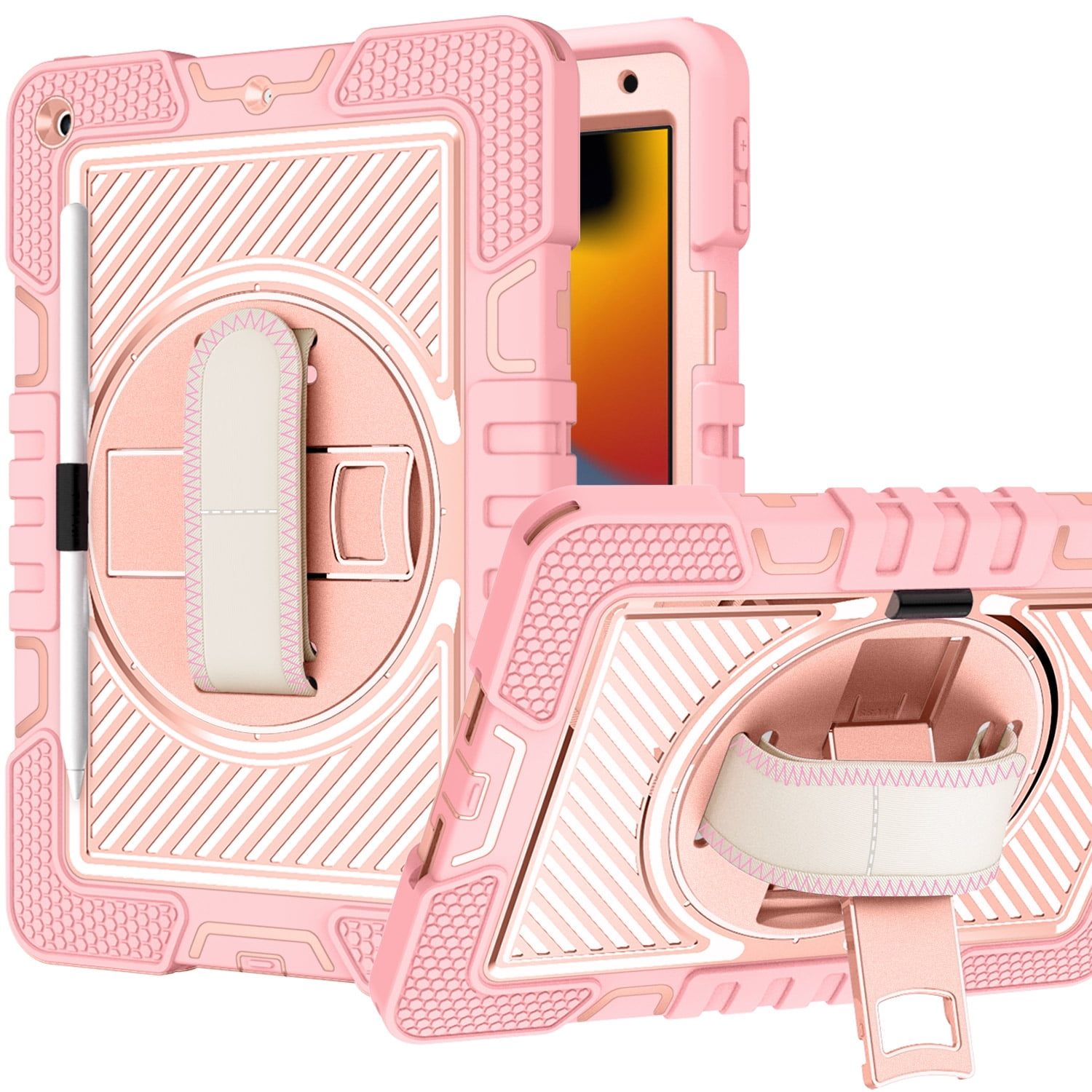 For Apple iPad Air 13 (M3) 2025 / Air 13inch 2024 3in1 Multi-Functional Tablet Case for Hand Shoulder Pencil & Stand - Rose Gold