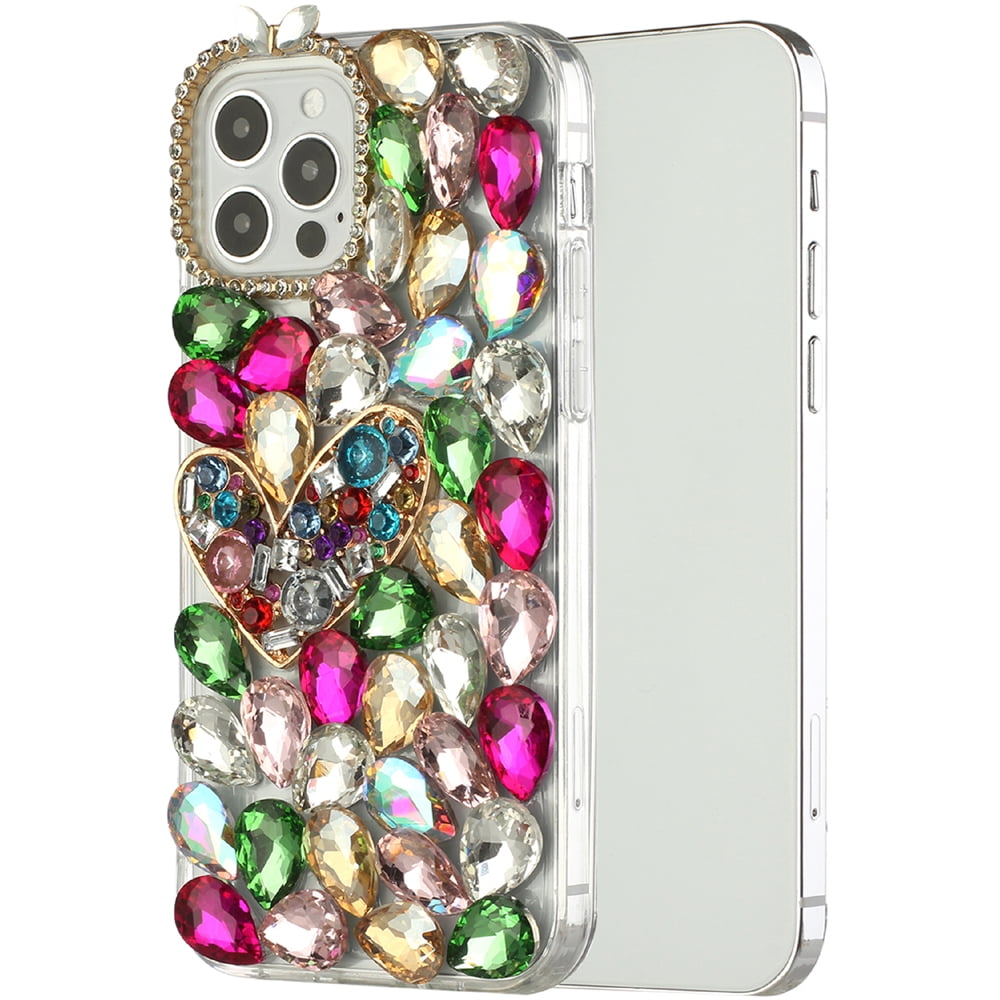 For Apple iPhone 11 (6.1") Bling Clear Crystal 3D Full Diamonds Luxury  Sparkle Rhinestone Hybrid Protective Cover ,Xpm Phone Case [ Colorful Heart  ] - Walmart.com