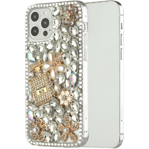 For Apple iPhone 11 (6.1") Bling Clear Crystal 3D Full Diamonds Luxury Sparkle Rhinestone Hybrid Protective Cover ,Xpm Phone Case [ Pearl Flowers Perfume ]