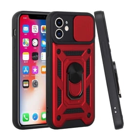 For Apple iPhone 11 (6.1") Hybrid Cases with Slide Camera Lens Cover and Ring Holder Kickstand Rugged Dual Layer Hard Case Cover fit iPhone 11 - Red