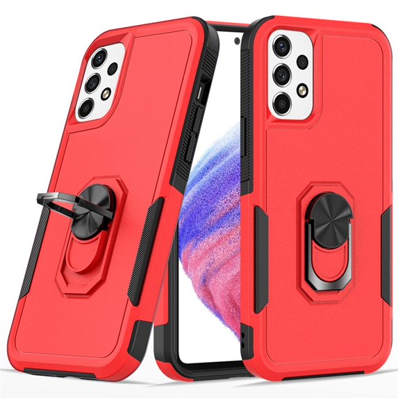 For Apple iPhone 11 (6.1") Hybrid Rugged Hard Drop-Proof 3 Layer Protection Military Grade Armor with Metal Ring Stand Case Cover fit iPhone 11 - Red