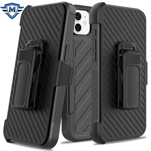 For Apple iPhone 11 (6.1") Premium Design Hybrid lined with Belt Clip Holster Shockproof Rugged Textured 2in1 Non Slip Tough Cover ,Xpm Phone Case [ Black ]