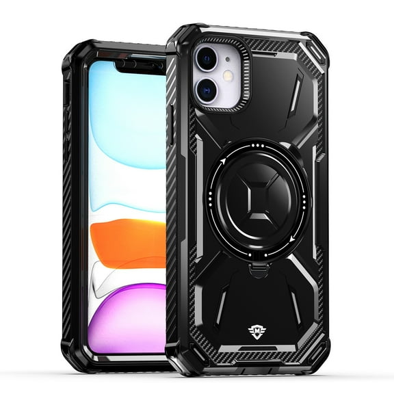 For Apple iPhone 11 (6.1") Premium Hybrid Rugged Edge Bumper with MagSafe Compatible Circle Ring Magnetic Kickstand Cover ,Xpm Phone Case [ Black ]