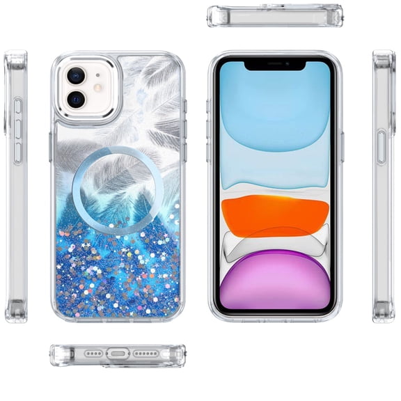 For Apple iPhone 11 Case, Epoxy Glitter Shimmer Fashion Case with Magnetic Magsafe Compatible Hybrid Sparkling Slim Protective Phone Cover (Blue)