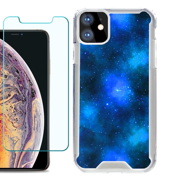 For Apple iPhone 11 Case, Hybrid Bumper Phone Case, with Tempered Glass Screen Protector, by OneToughShield ® - Cosmos/Stars