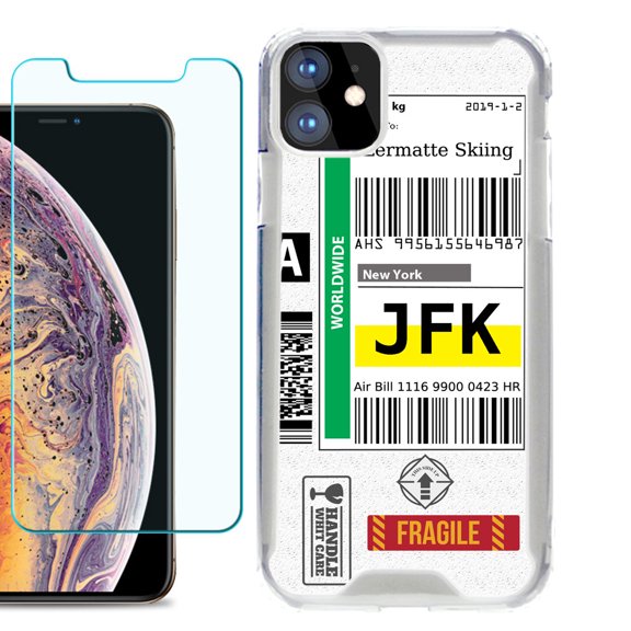 For Apple iPhone 11 Case, Hybrid Bumper Phone Case, with Tempered Glass Screen Protector, by OneToughShield ® - Mail / New York