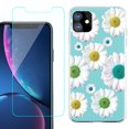 thumbnail image 1 of For Apple iPhone 11 Case , Slim-Fit TPU Protective Phone Case with Tempered Glass Screen Protector, by OneToughShield ® - Daisy/Teal, 1 of 3
