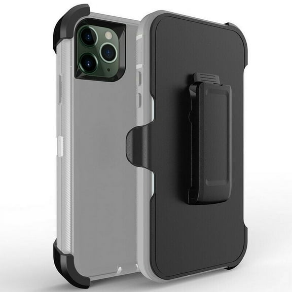 For Apple iPhone 11 Heavy Duty Defender Armor Hybrid Case Cover With Clip Gray/White