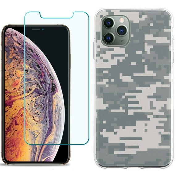 For Apple iPhone 11 Pro Case , Slim-Fit TPU Protective Phone Case with Tempered Glass Screen Protector, by OneToughShield ® - Digital Camo