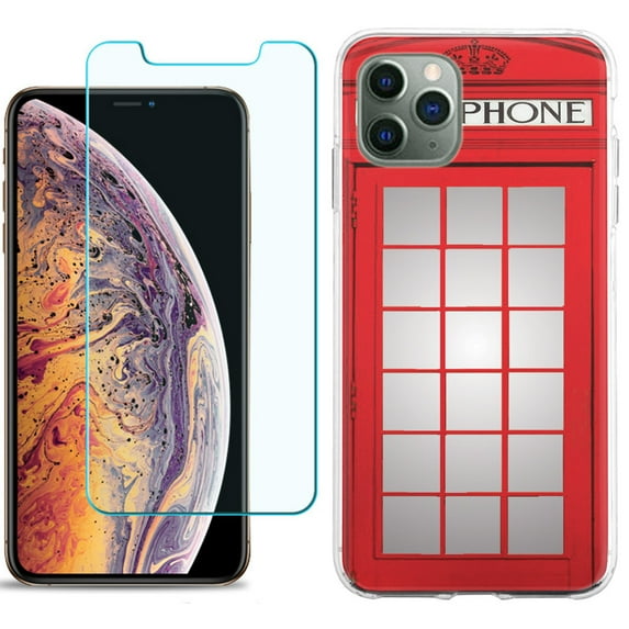 For Apple iPhone 11 Pro Case , Slim-Fit TPU Protective Phone Case with Tempered Glass Screen Protector, by OneToughShield ® - Phone Booth Red