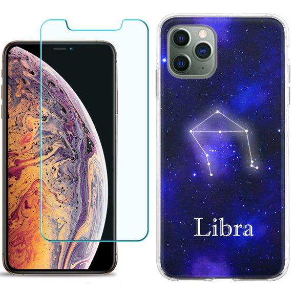 For Apple iPhone 11 Pro Case , Slim-Fit TPU Protective Phone Case with Tempered Glass Screen Protector, by OneToughShield - Zodiac / Libra