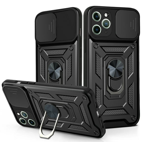 For Apple iPhone 11 Pro Max Case, Ring Kickstand Magnetic & Slide Camera Protector Military-Grade Hybrid Rugged Drop Protection Phone Cover