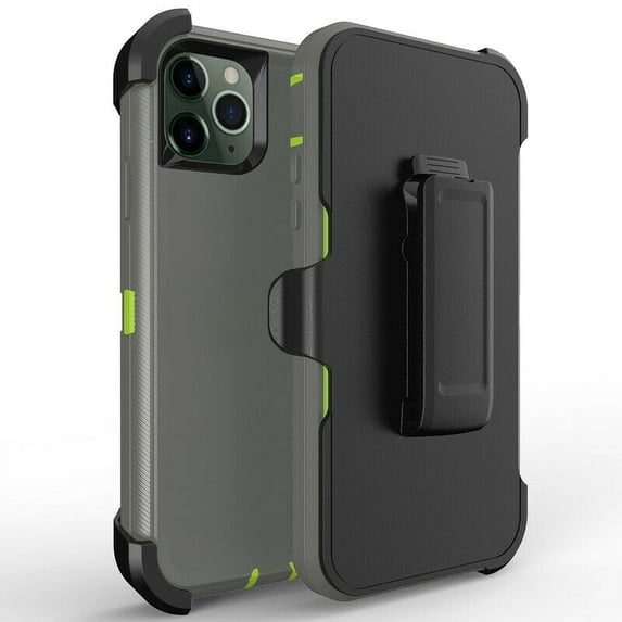 For Apple iPhone 11 Pro Max Heavy Duty Defender Armor Hybrid Case Cover With Clip Gray/Green