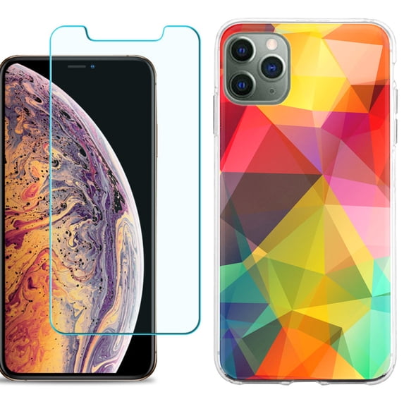 For Apple iPhone 11 Pro Max Phone Case , Slim-Fit TPU Case with Tempered Glass Screen Protector, by OneToughShield ® - Polygon