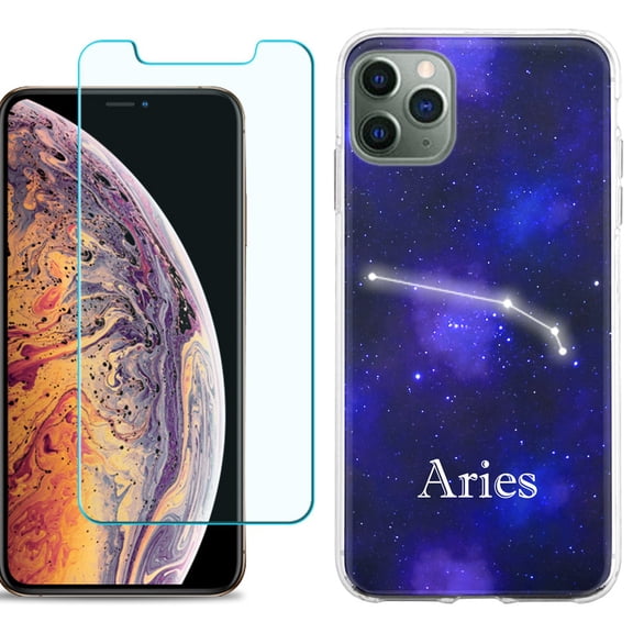 For Apple iPhone 11 Pro Max Phone Case , Slim-Fit TPU Case with Tempered Glass Screen Protector, by OneToughShield - Zodiac / Aries