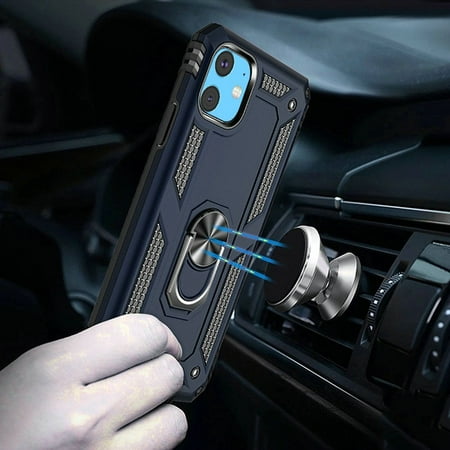 For Apple iPhone 11 Ring Magnetic Kickstand Protective Hybrid Phone Case