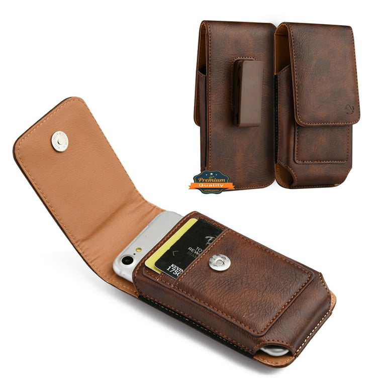 For Apple iPhone 11 Universal Vertical Leather Case Holster with Card Slot Rotation Belt Clip Magnetic Closure Carrying Phone Pouch Brown Walmart