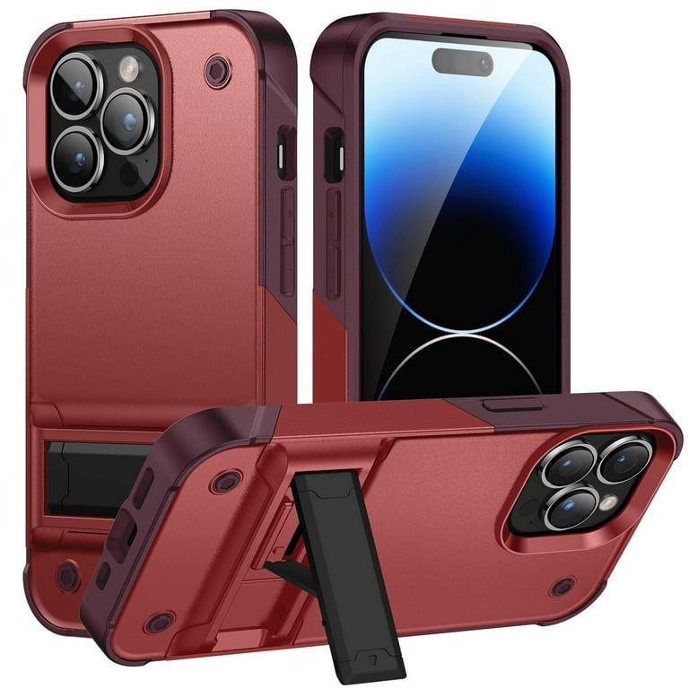 For Apple iPhone 12 /12 Pro (6.1) Hybrid Stand Military Grade Anti Drop  Protection Built-in Kickstand Hard PC TPU Rubber Cover ,Xpm Phone Case [  Red