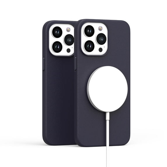 For Apple iPhone 12 /12 Pro (6.1") MagSafe Compatible Original Invisible Circle PU Leather Hybrid Slim Colored Buttons Cover ,Xpm Phone Case [ Ink Navy Blue ]