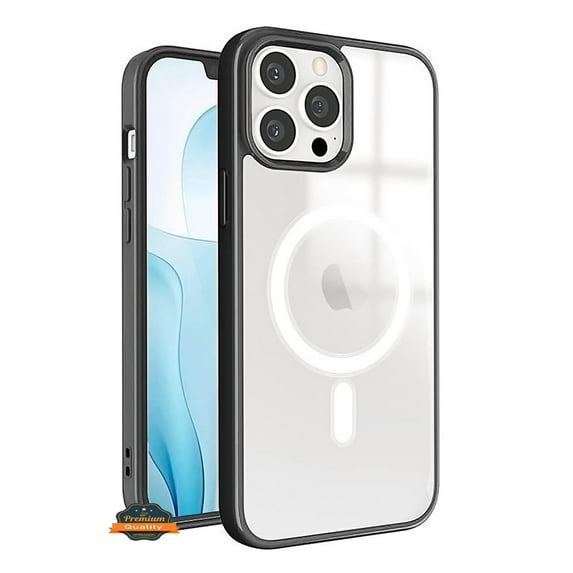 For Apple iPhone 12 /12 Pro Hybrid Clear Transparent Colors Edge Bumper with Magsafe Compatible, Ultra Slim Hard PC Phone Case Cover by Xpression - Black