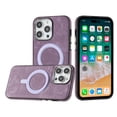 thumbnail image 1 of For Apple iPhone 12 / 12 Pro PU Vegan Leather Chrome Edged Hybrid Hard TPU Rubber Compatible with MagSafe Cover ,Xpm Phone Case [ Purple ], 1 of 4