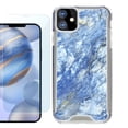 thumbnail image 1 of For Apple iPhone 12 Case, iPhone 12 Pro Case, Hybrid Bumper Phone case, with Tempered Glass Screen Protector, by OneToughShield ® - Marble / Gem Blue, 1 of 3