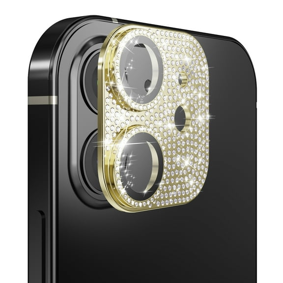 For Apple iPhone 12 Diamond Bling Camera Lens Full Tempered Glass - Gold