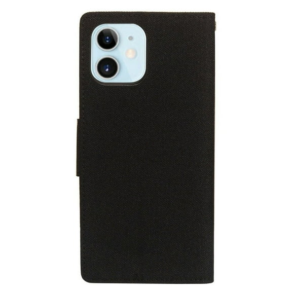 For Apple iPhone 12 Mini (5.4 in) Case, by Insten Stand Denim Fabric with Card Holder Slot Case Cover compatible Apple iPhone 12 Mini (5.4 in), Black