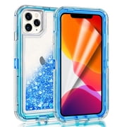For Apple iPhone 12 Mini 5.4 inch Tough Defender Sparkling Liquid Glitter Heart Case Cover Blue