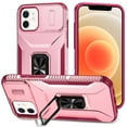 thumbnail image 1 of For Apple iPhone 12 / 12 Pro Camera Cover Phone Case with Magnetic Rotation Ring Stand [Military Grade] Hybrid Hard Shockproof Cover ,Xpm Phone Case [ Pink ], 1 of 8