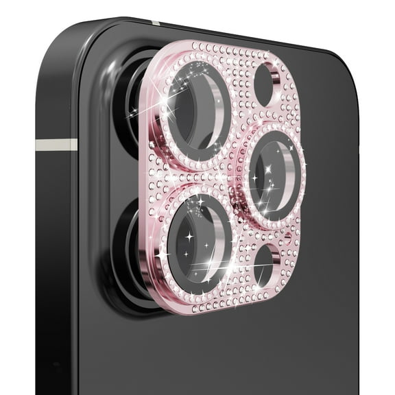 For Apple iPhone 12 Pro Diamond Bling Camera Lens Full Tempered Glass - Pink