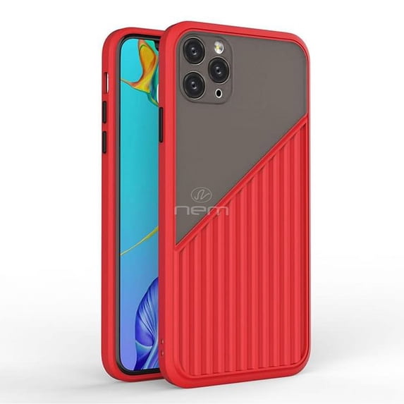 For Apple iPhone 12 Pro Max 6.7 inch Transparent Slim Matte Colored Frame Shockproof Hybrid Case Cover Red