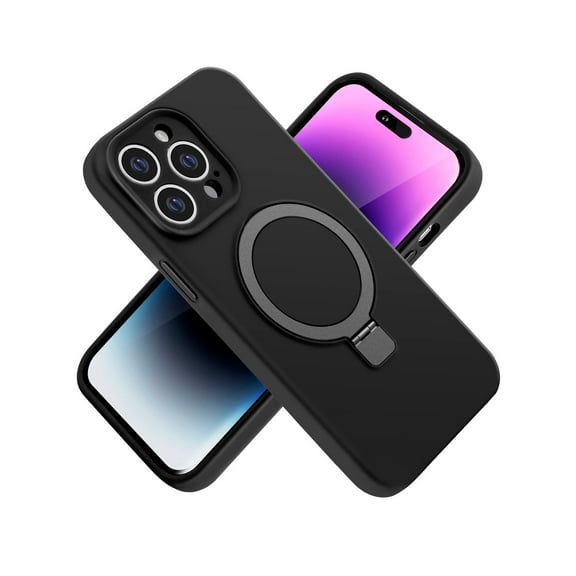 For Apple iPhone 12 Pro Max Hybrid Magnetic MagSafe Compatible with Circle Ring Stand Slim Liquid Silicone TPU Rubber Cover ,Xpm Phone Case [ Black ]