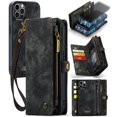 thumbnail image 1 of For Apple iPhone 12 Pro Max Wallet Case,Multi-Functional Retro Leather Purse Flip Cover Zipper Wallet Case with Removable Card Slots Pocket & Detachable Wrist Strap Magnetic Phone Case, Black, 1 of 9