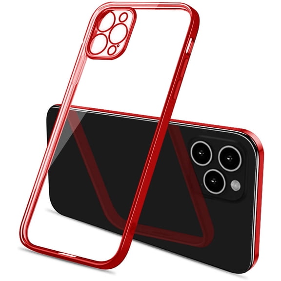 For Apple iPhone 12 Pro / Phone 12 6.1 inch Metallic Chrome Hybrid Shockproof Protective Case Cover Red