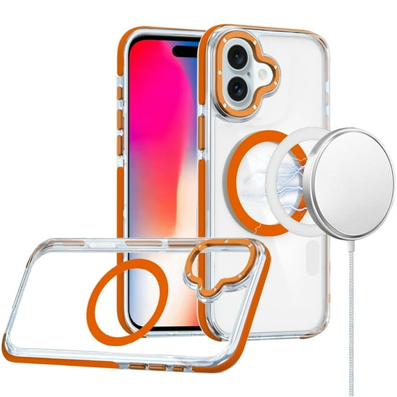 For Apple iPhone 12 / 12 Pro Transparent back with Colorful Frame Strong Magnetic Circle [Compatible with Magsafe] Slim Shockproof Cover ,Xpm Phone Case [ Clear Orange ]