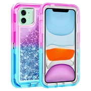 For Apple iPhone 12 Pro / iPhone 12 6.1 inch Tough Defender Sparkling Liquid Glitter Heart Case Cover Pink/Blue