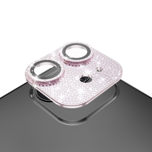 For Apple iPhone 13 /13 Mini Camera Lens Full Tempered Glass With Diamond Bling Glitter Rhinestone Lens Protective Camera Cover ,Xpm Screen Protector [ Pink ]