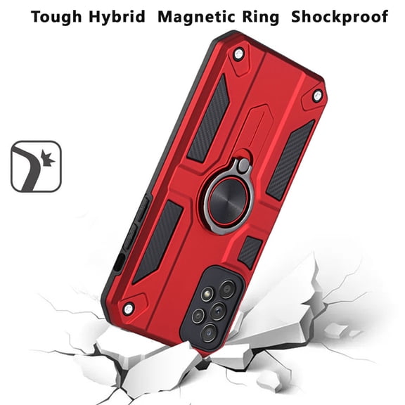 For Apple iPhone 13 (6.1") Armor Hybrid with Built in 360° Ring Kickstand Shockproof Hard PC, TPU Silicone Bumper Cover ,Xpm Phone Case [ Red ]