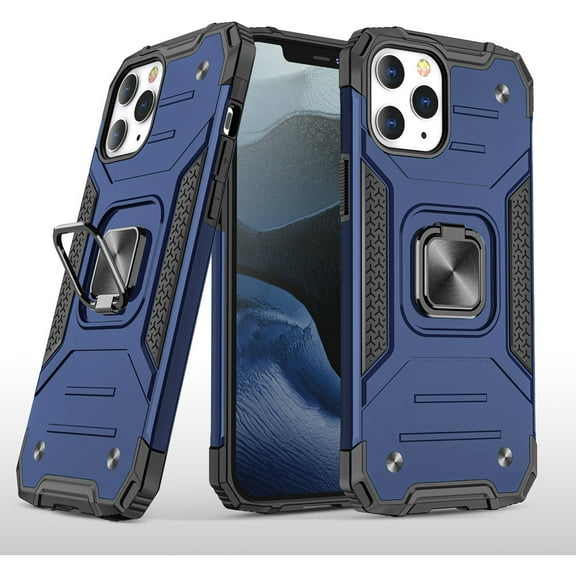 For Apple iPhone 13 (6.1") Armor Hybrid with Ring Holder Kickstand Shockproof Heavy-Duty Durable Rugged Dual Layer Cover ,Xpm Phone Case [ Blue ]