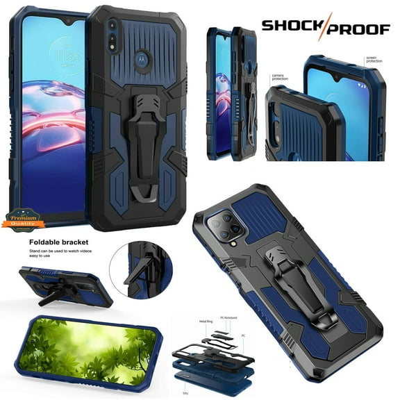 For Apple iPhone 13 (6.1") Hybrid Heavy Duty Protection Shockproof Defender with Belt Clip and Kickstand Dual Layer Phone Case Cover by Xpression [Blue]