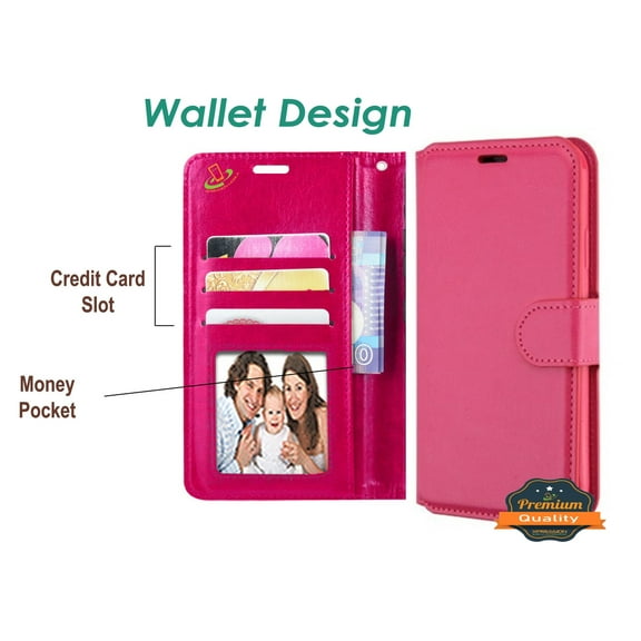 For Apple iPhone 13 (6.1") Leather Wallet Case with Credit Card Holder Storage Kickstand & Magnetic Flip Protective Phone Case Cover by Xpression [Hot Pink]