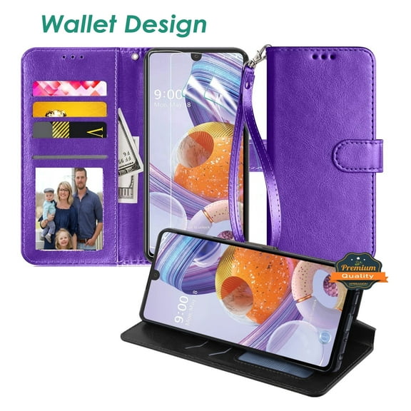 For Apple iPhone 13 (6.1") Leather Wallet Case with Credit Card Holder Storage Strap Kickstand & Magnetic Flip Protective Phone Case Cover by Xpression [Purple]