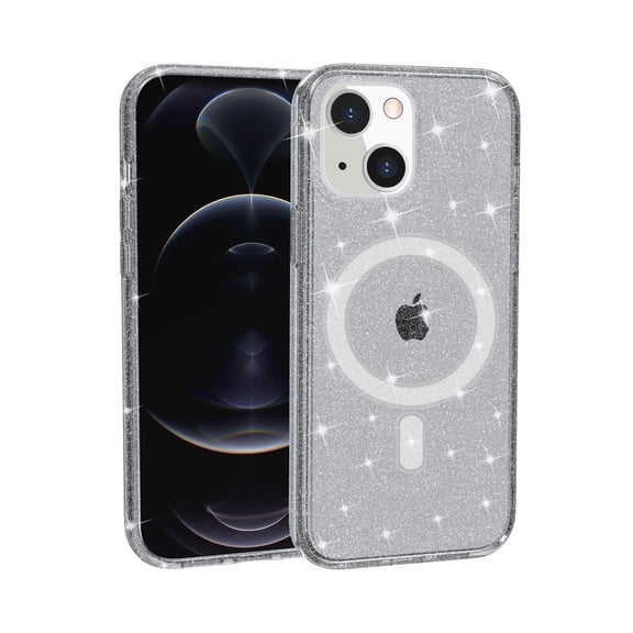 For Apple iPhone 13 /6.1" MagSafe Compatible Glitter Shiny Sparkle Bling TPU Rubber Hard PC Back Hybrid Armor Frame Cover ,Xpm Phone Case [ Gray Smoke ]