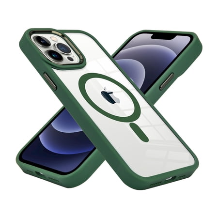 For Apple iPhone 13 /6.1" MagSafe Compatible Transparent Greatest Clear Acrylic with Color Frame Thick Hybrid TPU Hard Cover ,Xpm Phone Case [ Clear Midnight Green ]