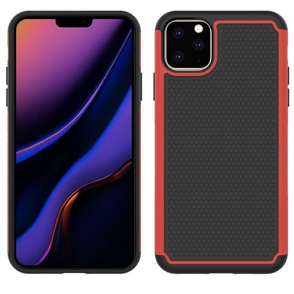 For Apple iPhone 13 (6.1") Textured Hybrid Tuff Shockproof Rugged Hard PC & Silicone TPU Anti-Slip Dual Layer Protective Bumper Cover ,Xpm Phone Case [Red]