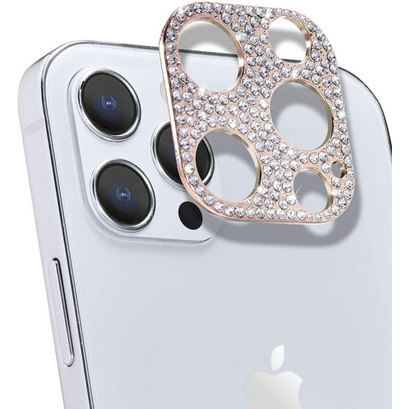 For Apple iPhone 13 Mini 5.4 3D Diamond Bling Crystal Full Coverage Camera Screen Area Lens Protector Rose Gold